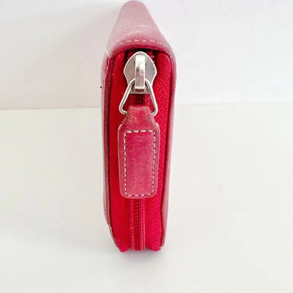 LEVENGER RED LEATHER ZIP-AROUND ACCORDION CONTINENTAL WALLET